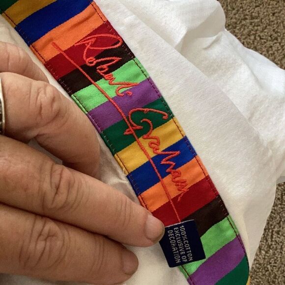 Robert Graham Embroidered White Flip Cuff Shirt Men’s Medium Long Sleeve - Picture 9 of 13